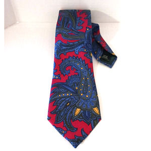 Ralph Lauren Men's Elegant Floral Paisley Red Blue 100% Silk Tie